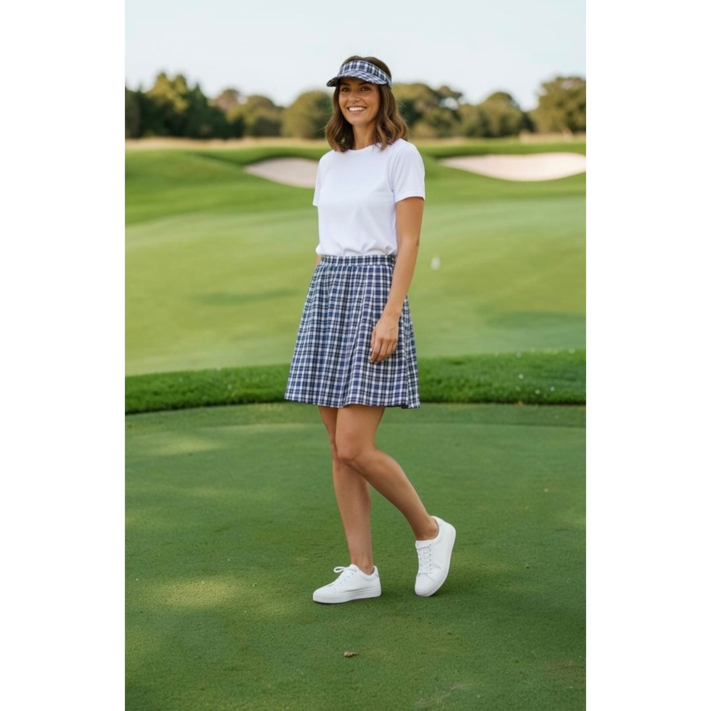 Izod Blue & White Plaid Golf Skort and Matching Visor Set